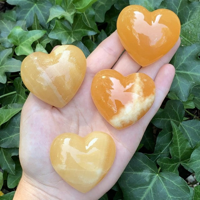 Søte Honningfarget Calcit Hjertestener , 55x50mm