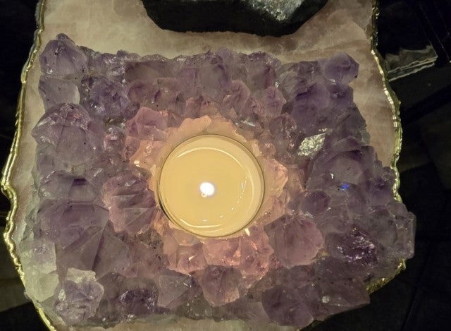 Large Brazilian Ametyst Quartz Candle Holder, 1207gram