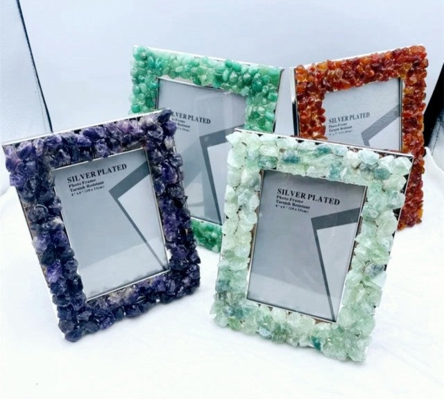 Grønn Fluorite Bilderamme 25x20cm, Silverplated for standard 15x10 Foto