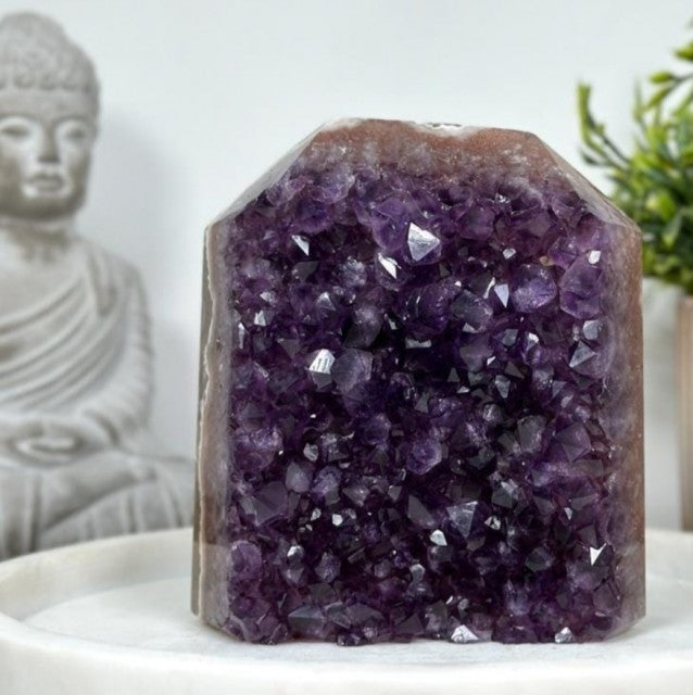 Natural Uruguay Amethyst & Blue Agate Stone Tower AAA+ Quality Geode, 15x13cm, STP0147