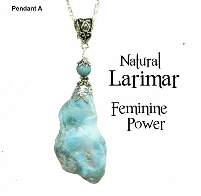 Nye, hÅndlagede rÅkrystall kjeder med Larimar anheng