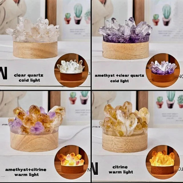 Nye, smÅ og søte Led Crystal Nattlamper... Ametyst + Yellow Quartz Points