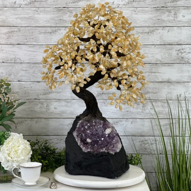 27.5" Tall Special Citrine Gemstone Tree w/ Amethyst base, 720 Gems, ca. 70 - 75cm - 23kg,Handmade, 46.3 lbs #5470CI-001