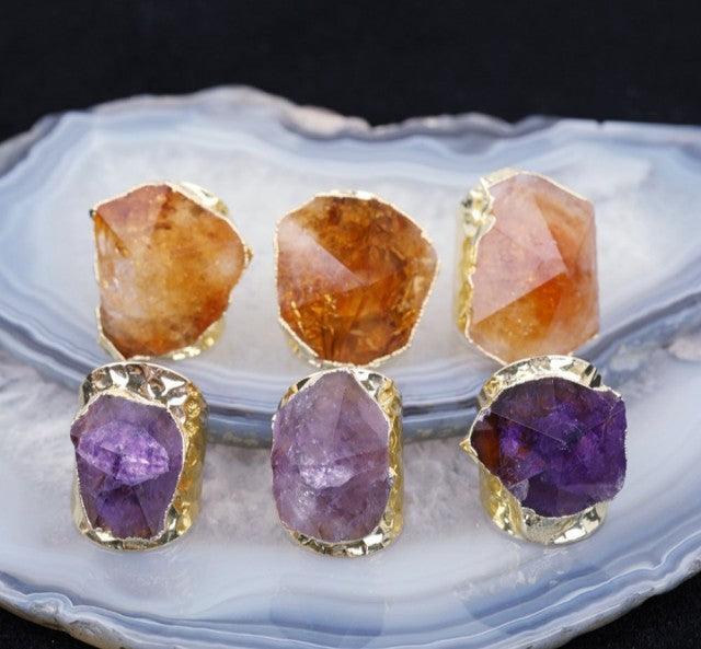 Vakker stor Ametyst Ring, Gold plated, justerbar