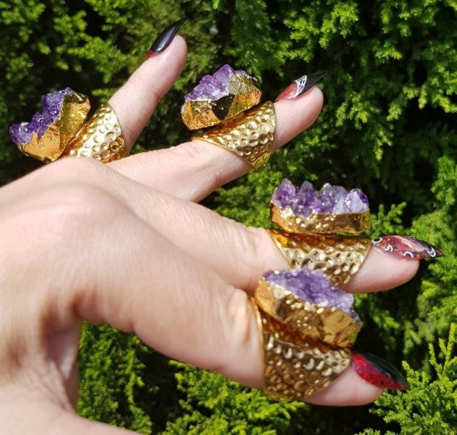 Ametyst RÅkrystall Design Ring, justerbar