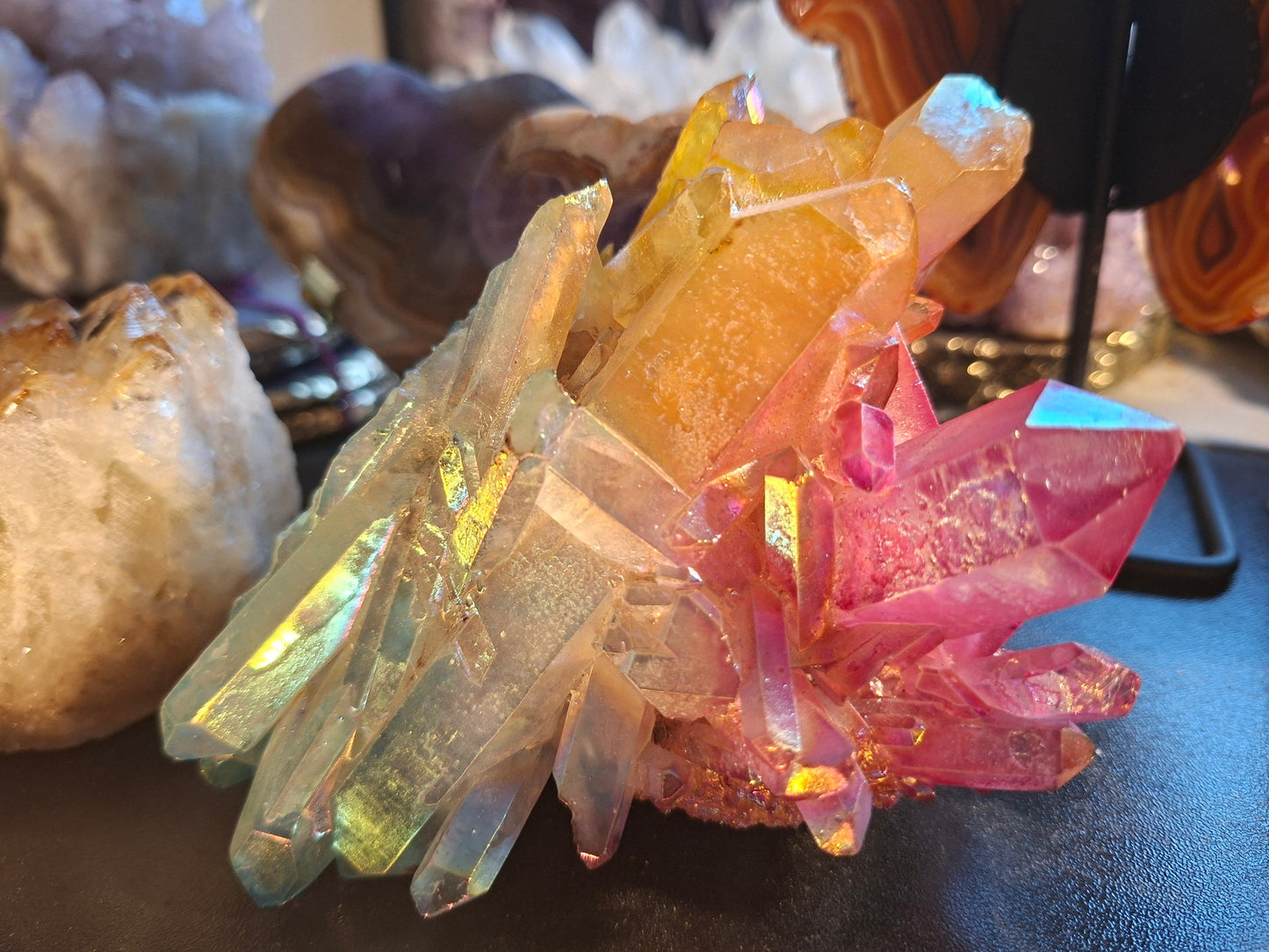 Rainbow Aura Quartz Cluster, Titanium Coated Natural Crystal Healing Home Decor, 600gram
