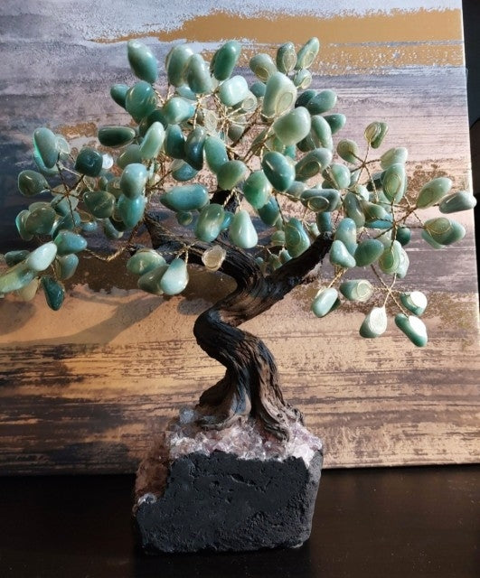 Vakkert og eksklusive XL Feng Shui - Bonsai Brazilian Lykketre m/ Green Quartz og Ametyst Clusterfot, ca. 35cm