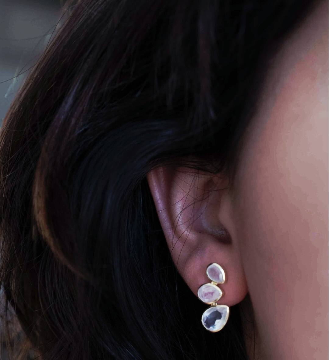 CILA " Emilia " Earrings w/ Rose Quartz Stone , 18K Goldplated
