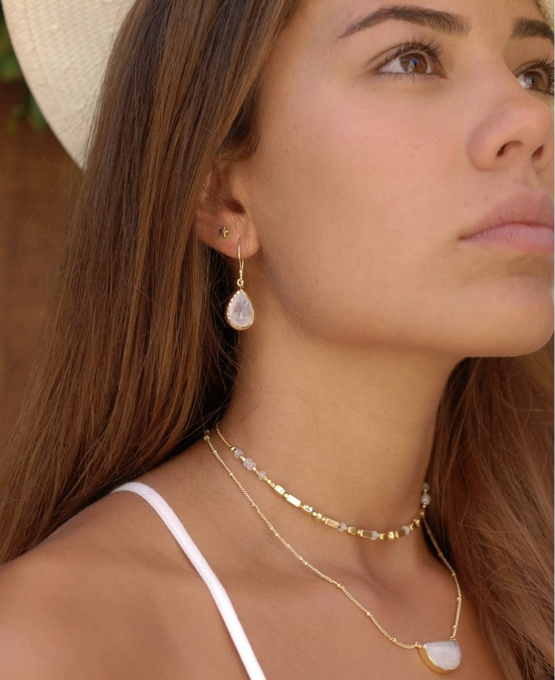 CILA " SKYE " Earrings w/ MOONSTONE , 18K Goldplated