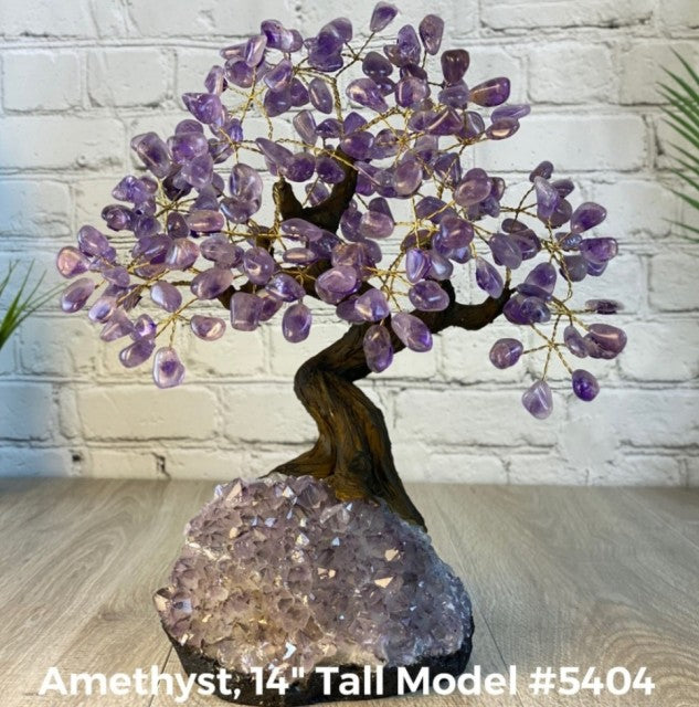 Vakre og eksklusive Feng Shui - Bonsai Lykketrær m/ ekte krystaller og Ametyst Clusterfot, ca. 35cm høy, Ametyst, 6kg