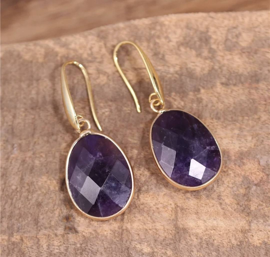 New Classic Oval Drop Earrings, Gold Electroplated - Ametyst