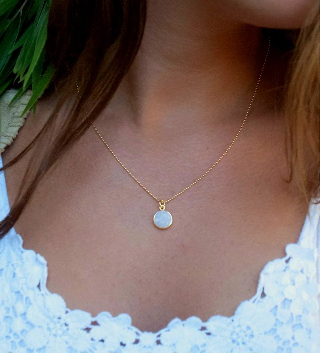 Larissa Necklace * White Druzy * Gold Plated over Sterling Silver* BJN068