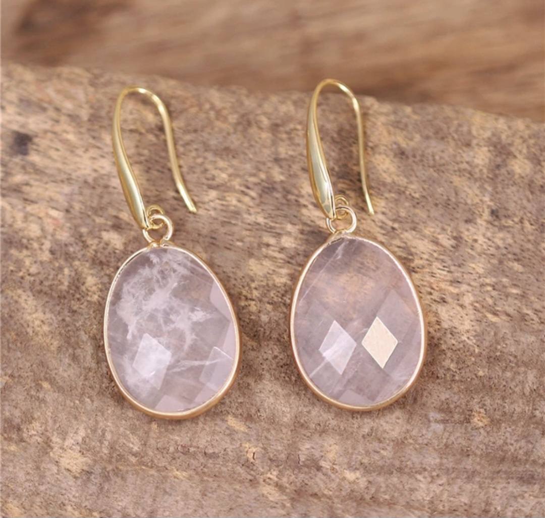 New Classic Oval Drop Earrings, Gold Electroplated - Clear Quartz