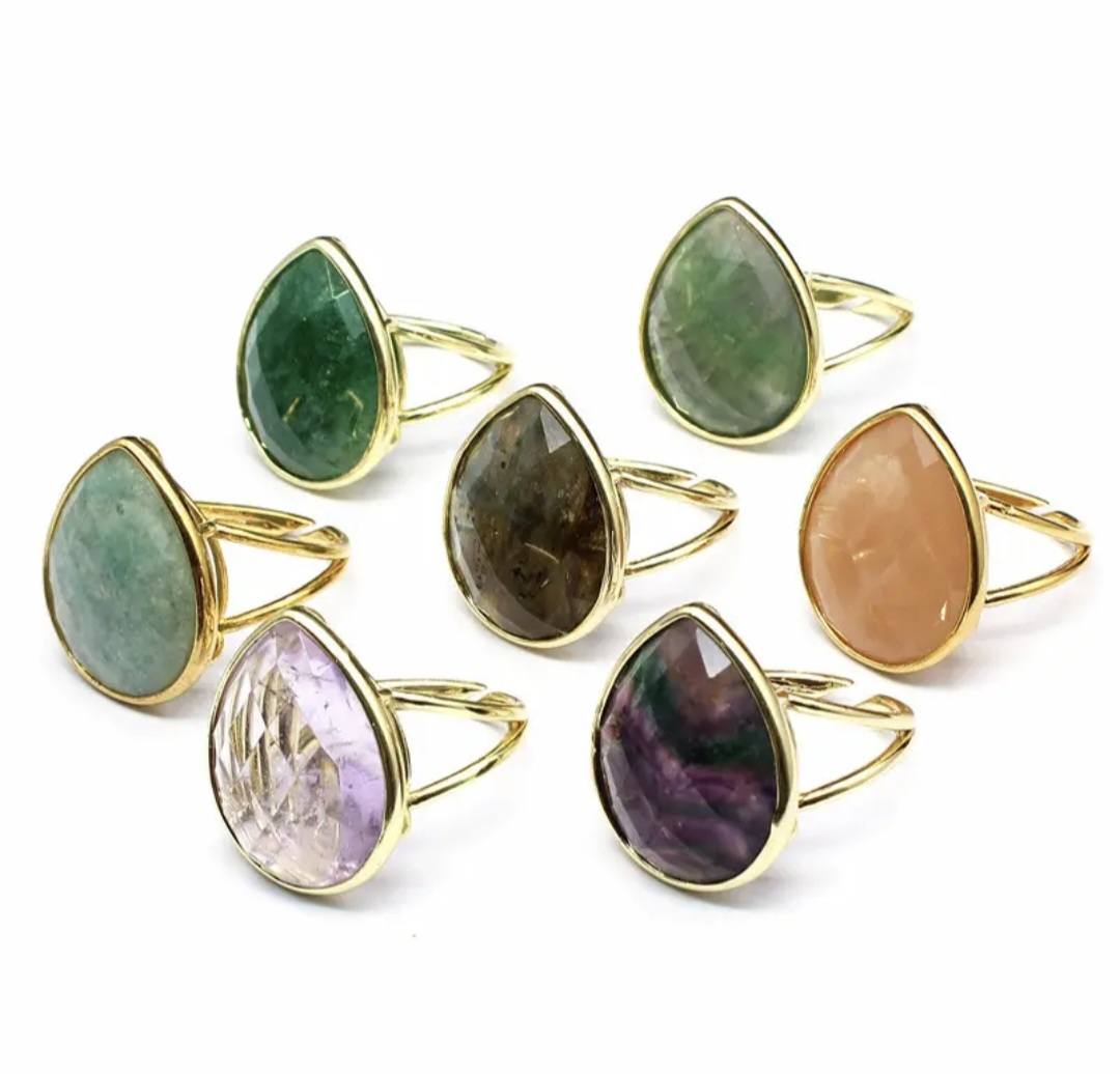 Nye MICCI Design Natural Oval Sunstone Stone Ring, 18K Goldplated, one size - justerbar