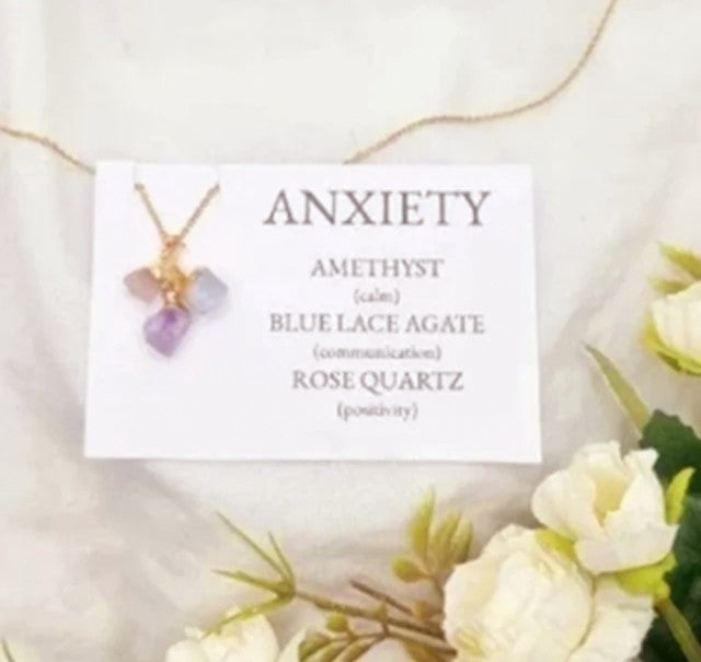 NYTT 3 PACK RAWSTONE KJEDER , ANXIETY ( Ametyst, Blue Lace Agate, Rose Quartz )