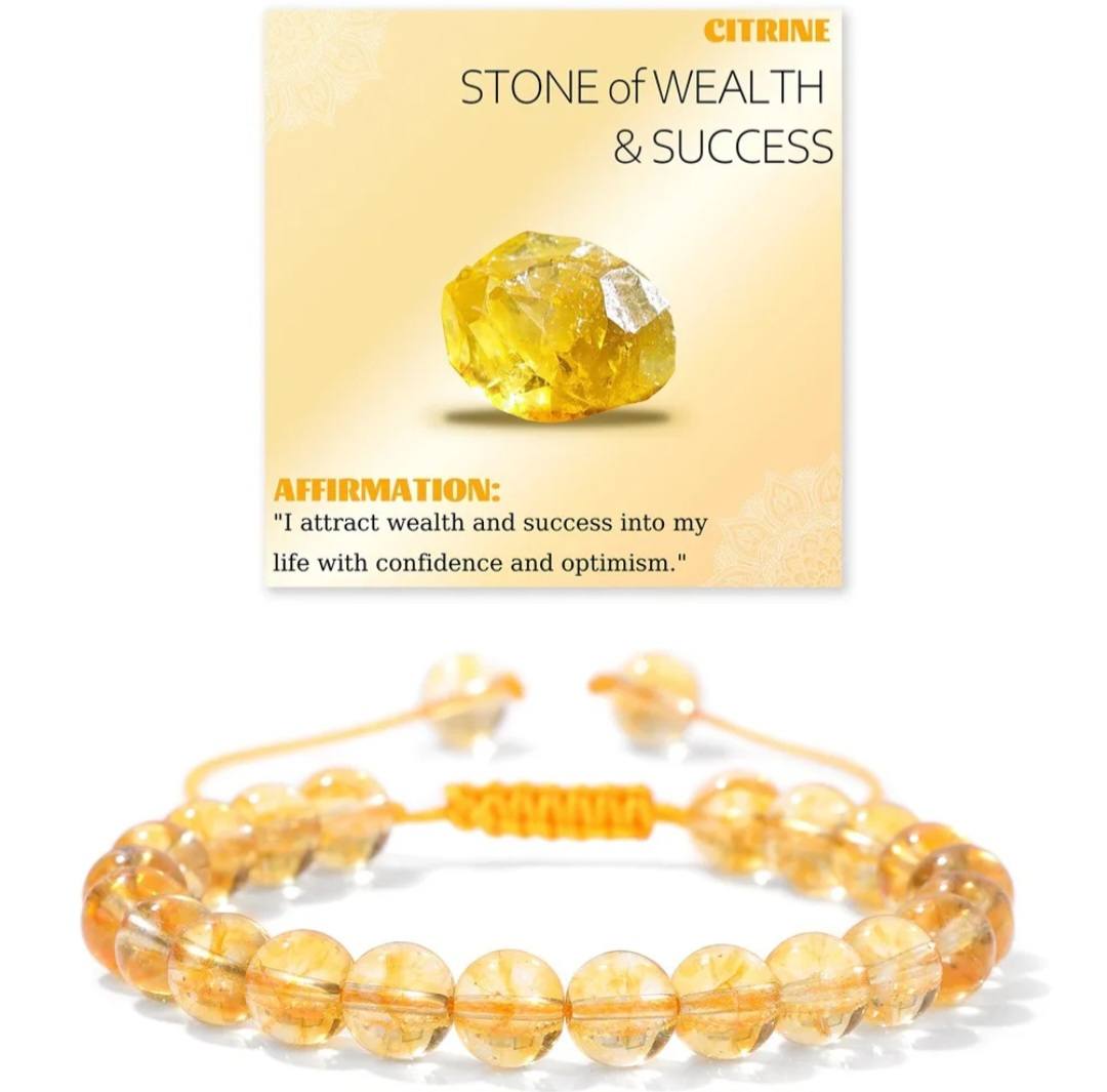 Nye Chambhala 2 rader 8mm CITRINE ( heated ) stone armbånd, justerbare