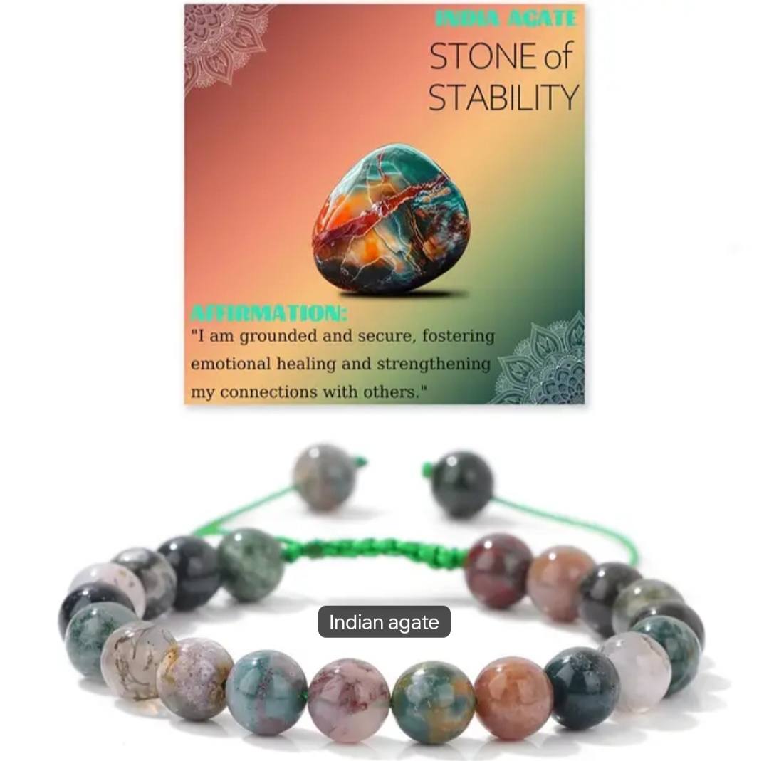 Nye Chambhala 2 rader 8mm Indian AGATE stone armbånd, justerbare