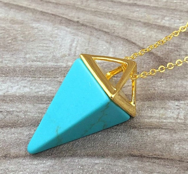 Nytt Turkis triangel pendelanheng med kjede, Gold Electroplated