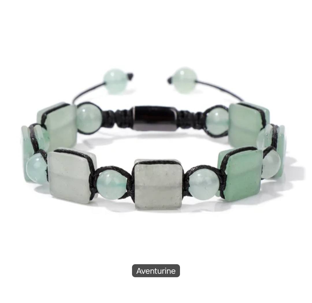 Chambhala Flatstone ArmbÅnd , Green Aventurine - Justerbare - Natural Stone