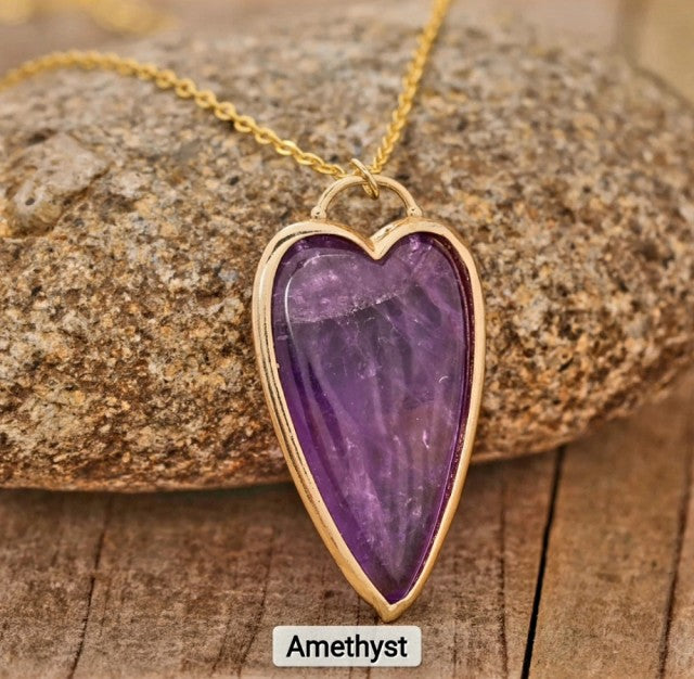 Long Hearts Designkjede 37x19mm - Gold Electroplated - Ametyst