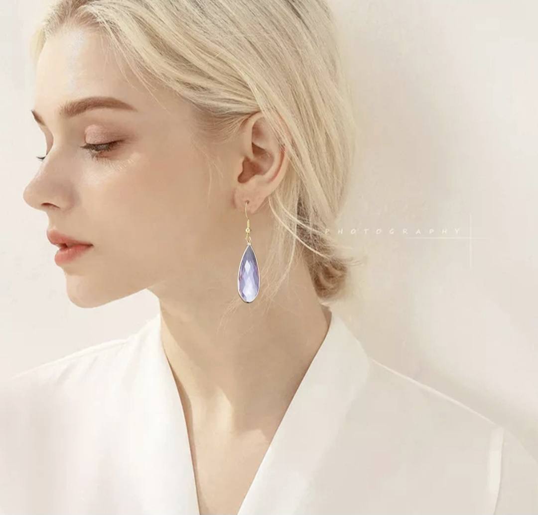 Nye MICCI DESIGN natural AMETYST Øredobber, 55mm Gold Electroplated