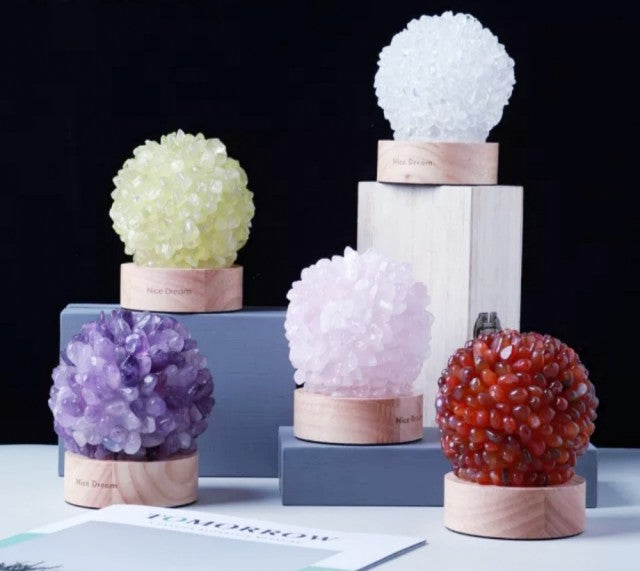 Dekorative, hÅndlagede Krystallamper i kuledesign fra Brasil , Citrin m/tromlede stener...10x12cm