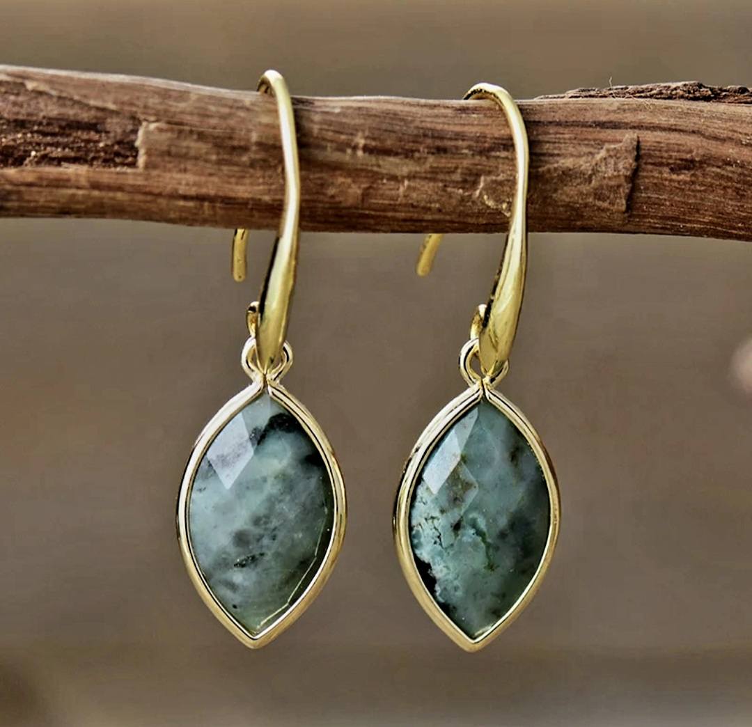 Nye MICCI Classic DESIGN natural Drop African Turquise Øredobber, 30mm 24KGold Electroplate