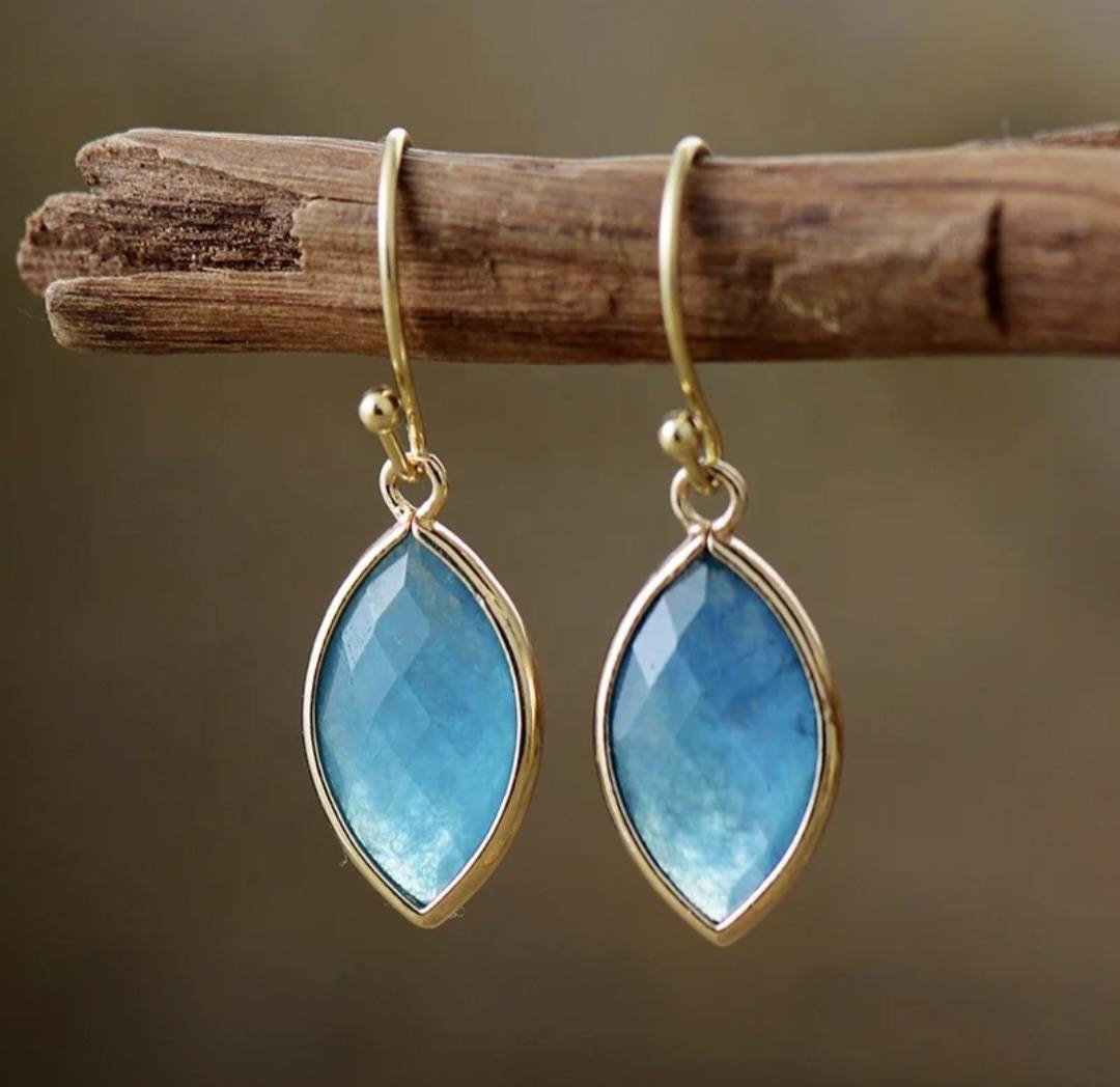 Nye MICCI Classic DESIGN natural Drop Blue Quartz Øredobber, 30mm 24KGold Electroplate