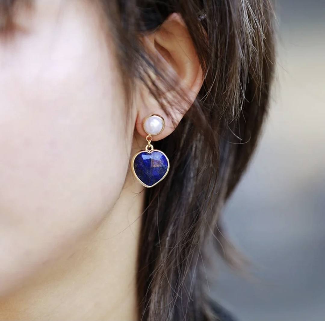 Nye MICCI CLASSIC DESIGN natural Blue LAPIS LAZULI QUARTZ, Perle Øredobber, 30x20mm 24KGold Electroplated