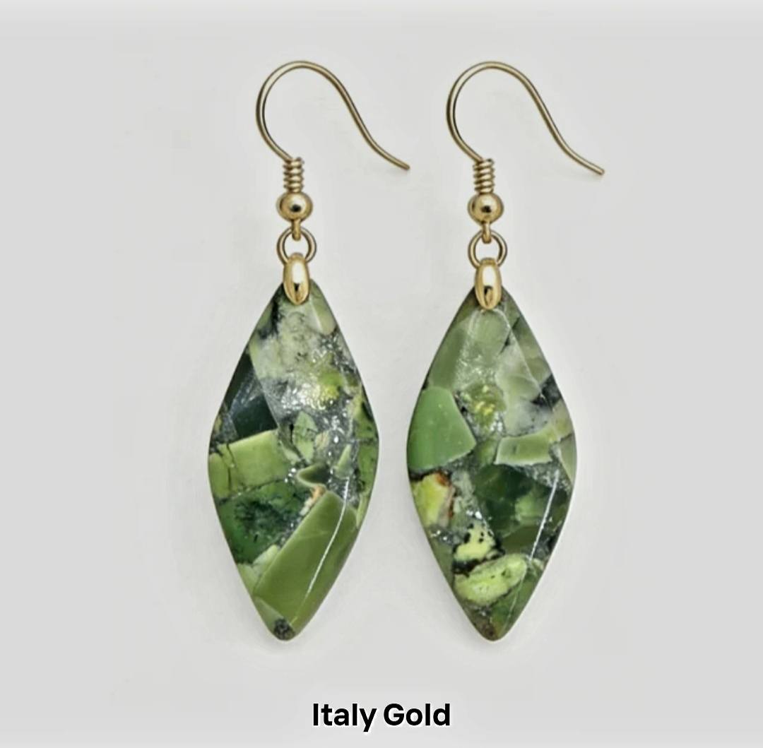 Nye MICCI BOHEMIAN "ITALY" DESIGN natural stone Øredobber, 30x20mm 24KGold Electroplated