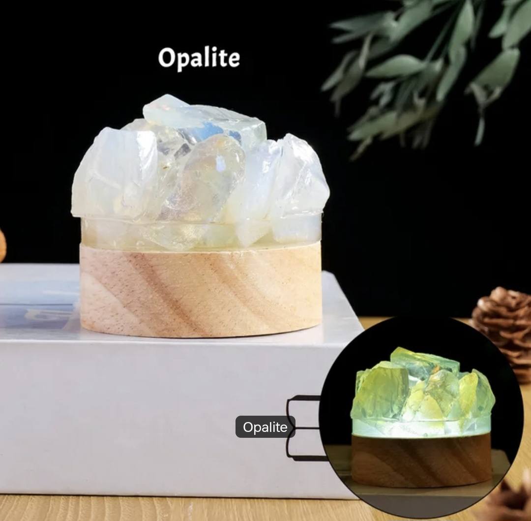 Nye, Led Crystal Nattlamper... Opalite Raw Cluster Quartz, 7x7cm