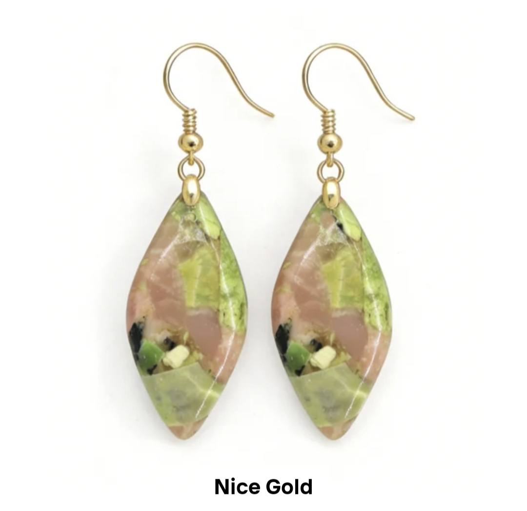 Nye MICCI BOHEMIAN "NICE" DESIGN natural stone Øredobber, 30x20mm 24KGold Electroplated