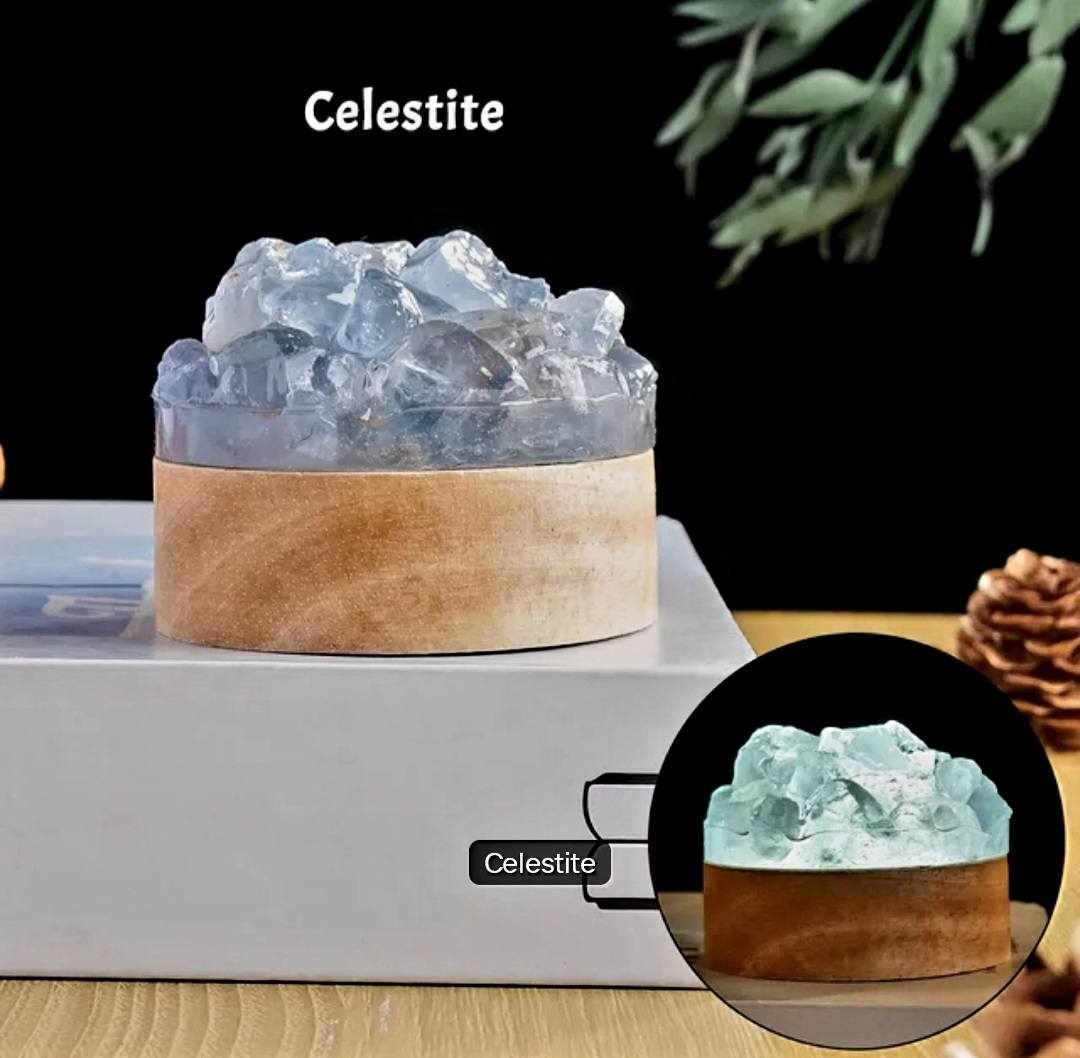 Nye, Led Crystal Nattlamper... Celestite Raw Cluster Quartz, 7x7cm