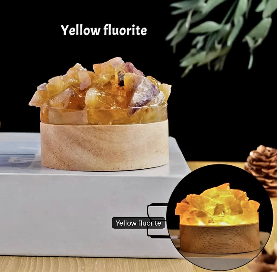 Nye, Led Crystal Nattlamper... Yellow Fluorite Raw Cluster Quartz, 7x7cm