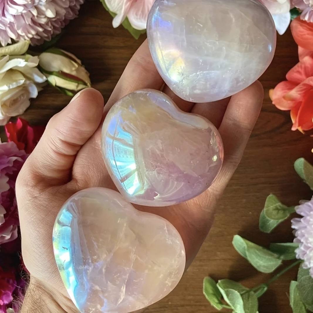 Vakker XL Angel Aura Rose Quartz Hjertekrystall, size 70 - 80mm