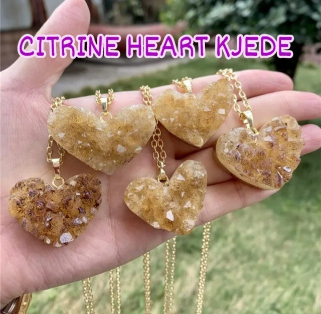 SUPERVAKRE CITRINE BIG HEART RÅ CITRINE KJEDER, 30 - 35mm