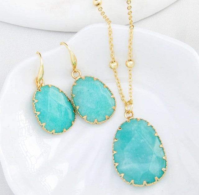 Nye 2025 Design Smykkesett ( Kjede, øredobber ), Amazonite