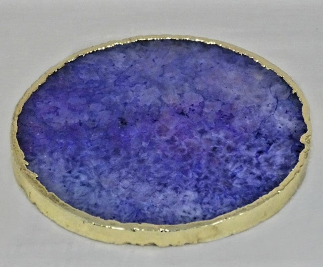 Nye Purple Agat Coasterskiver med Gold Electroplated 10mm tykk kant, round design stk. pris