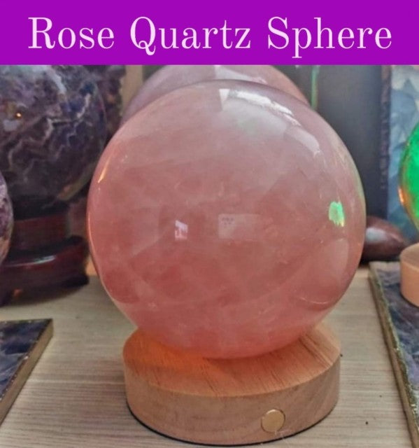 SUPERDEAL Supervakker XL Rose Quartz Sphere Ball Lamp ca. 90mm - 1.6kg m/trebase, ledlys