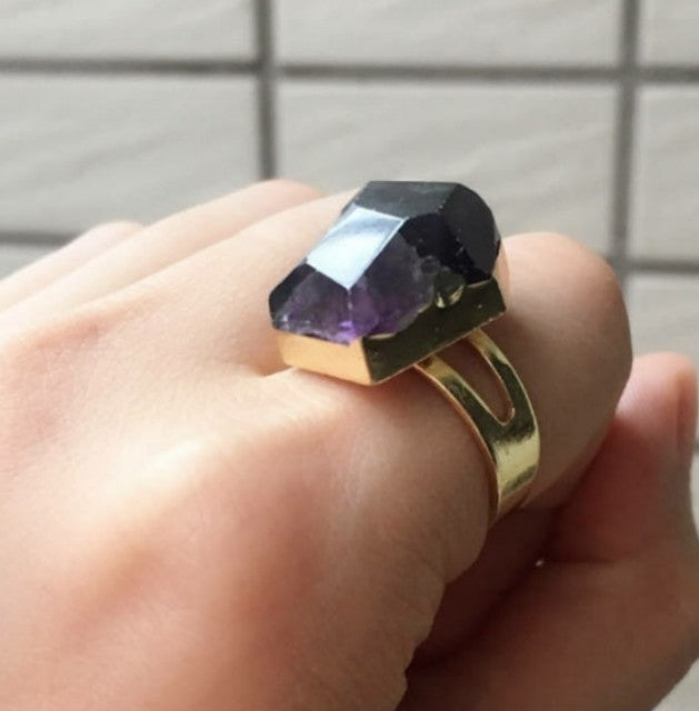 Ametyst slipt Design Ring, justerbar