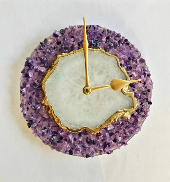 Vakker hÅndlaget Agat klokke med Ametyst og gulldecor, 15cm