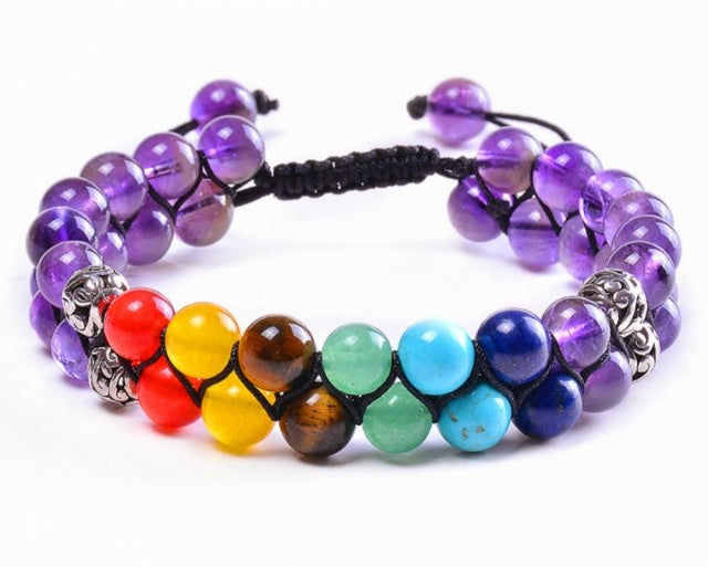 Nye Merkaba Chakra armbÅnd med Ametyst ,2 rader justerbar, 8mm kuler