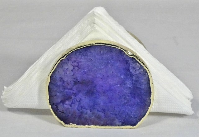 HÅndlagede, 12mm AGAT Lilla serviettholder med gullbelagt kant ( Gold Electroplated ), ca. 20 servietter