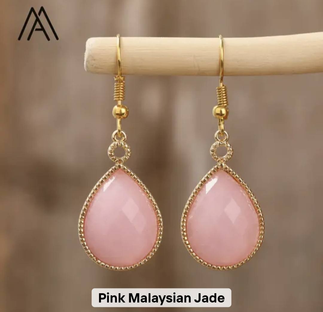 Nytt MICCI Design Classic Drop Øredobber - Pink Malaysian JADE & Gold Electroplated