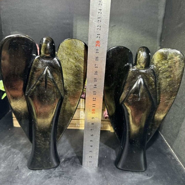 Extra stor og majestetisk Golden Obsidian Engel, ca. 15 - 16cm