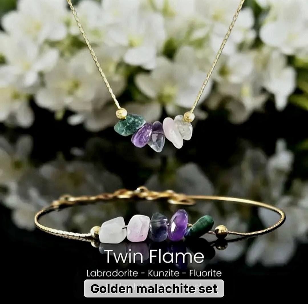MICCI Tema - Twin Flame - Design smykkesett ( kjede + armbånd ) , Gold Electroplated
