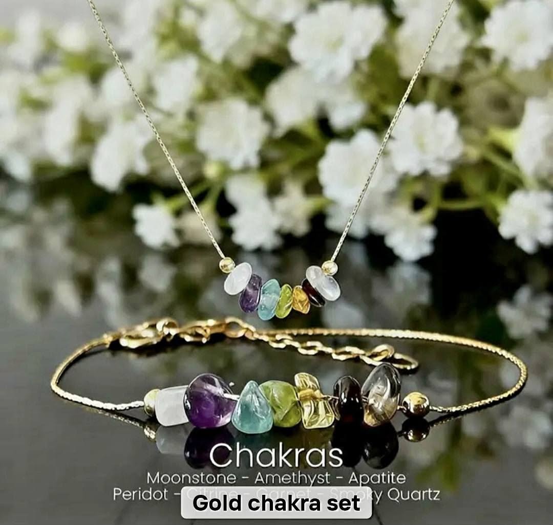 MICCI Tema - CHAKRA - Design smykkesett ( kjede + armbånd ) , Gold Electroplated
