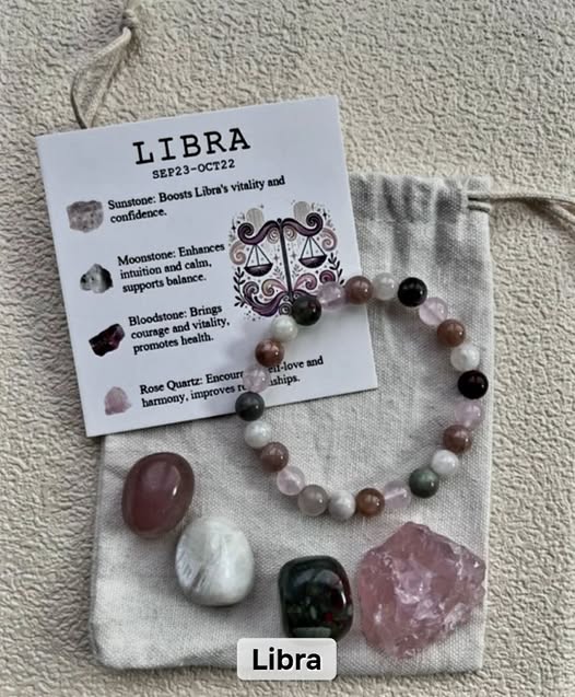 Libra ( Vekt ) Birthstone Krystallsett ( 4 stener + armbånd )