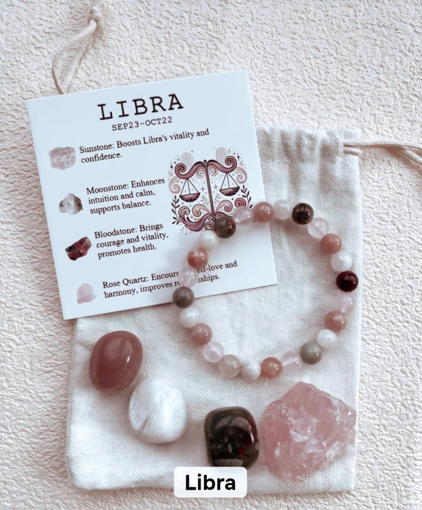 Libra ( Vekt ) Birthstone Krystallsett ( 4 stener + armbånd )