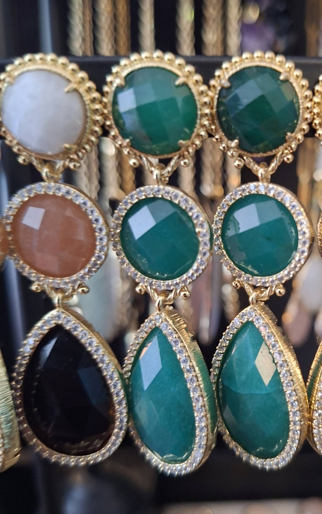 Nye MICCI DESIGN natural Purple AGATE Long Drop Øredobber, 58x17mm 24KGold Electroplated - Green AVENTURINE
